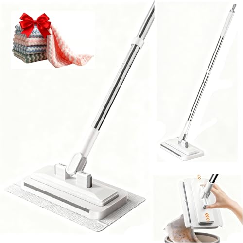 Image of No-Touch Disposable Dust Mop with 5 Reusable Cloths, Mini Lazy Mop Wet and Dry Sweeper, Hands-Free Press Lock Flat Mop for Small Spaces, 1 Second Installation