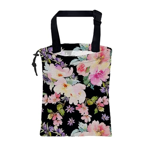 Image of Car Trash Bag Watercolor Pink Flowers Leak-Proof Waterproof Car Garbage Bag with Drawstring Foldable Canvas Trash Bin with Adjustable Buckle for Car Accessories, Travelling, Camping
