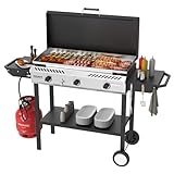 ROVSUN 2-in-1 Propane Stove & 33'' Griddle Combo with Ignition, 3 Burner 225,000 BTU Gas Stove & Grill with Side Shelves, Rolling Wheel & Regulator for Home Outdoor Backyard Camping Cooking Grilling