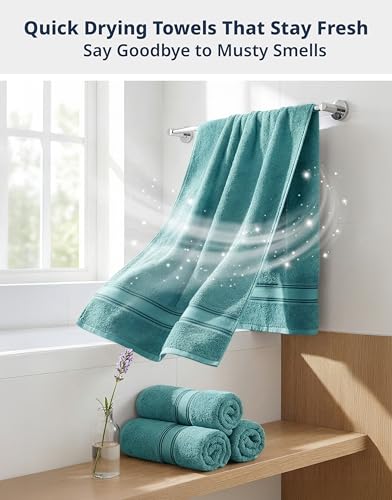 Image of Lane Linen 100% Cotton Bath Towels 4 Pack (28 inchx54 inch) - Zero Twist, Premium Cotton Large Towels Set for Bathroom - Quick Dry, Soft & Absorbent Large Bath Towel Set - Oeko Tex Certified, Pre Shrunk- Teal