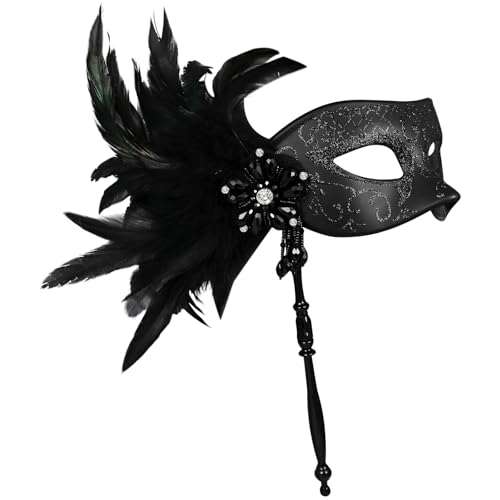 Cupimatch Masque Carnaval Vénitien Plastique: Masques Femme Plumes avec Bâton en Métal...