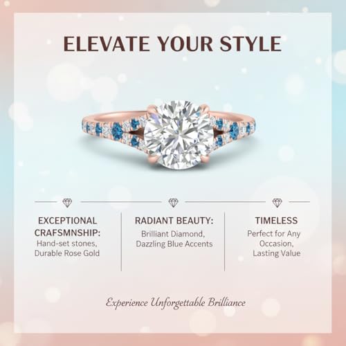 Image of Choose Your Gemstone Round Split Halo Pave Diamond CZ Ring Rose Gold Plated Round Shape Halo Engagement Rings Matching Jewelry Wedding Jewelry Easy to Wear Gifts US Size 4 to 12