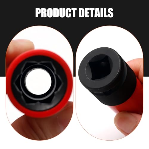 Image of Downhill Car Lug Nut Socket, 0.66 inch /17mm 1 /2 inch Drive Lug Nut Protective Socket, Anti-theft Screw Removal and Installation Socket Tool, Compatible with Mercedes Benz S /C /A /B Class (Red and Black)