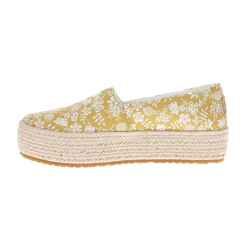 Image of TOMS Women's Valencia Platform Espadrille, Textile Upper, Ortholite Insole, Golden Honey Edenham Shadow Print, 7.5