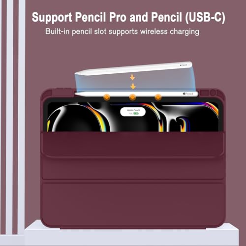 Image of ZryXal New iPad Pro 13 Inch Case (M5) 2025 / (M4) 2024 with Pencil Holder, Smart iPad Case [Support Pencil Pro and Pencil (USB-C)], Support Touch ID and Auto Wake /Sleep (Wine)