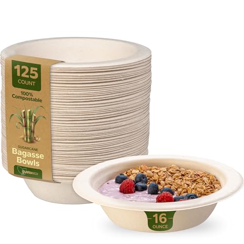 GUSTO Compostable 16 oz. Heavy-Duty Paper Bowls