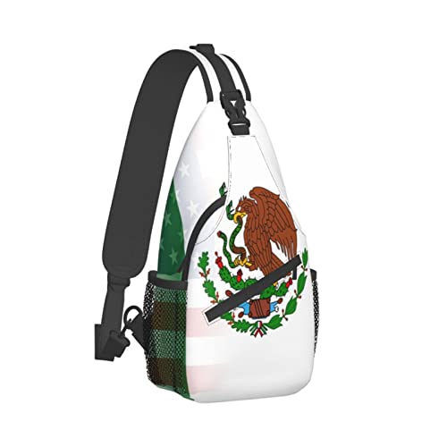 Mochila bandolera unisex con diseño bandera México-EEUU miniatura 3