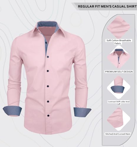 Image of Zombom Men's Solid Cotton Blend Regular Fit Full Sleeve Collared Neck Casual Shirt for Men