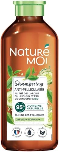 Naturé Moi - Shampooing Antipelliculaire - Sans Sulfate - Soin des Cheveux Normaux Pellicules - Thé, Eau de Concombre Bio - 95% d'Origine Naturelle - 250 ml - Fabriqué en France