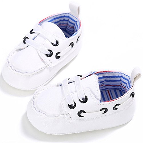 Vovotrade Primer Paso Zapatos de bebé Niña Niño recién Nacido Cuero Suela Suave de Cuna Zapato Zapatillas (12cm,6-12 Meses, Blanco)