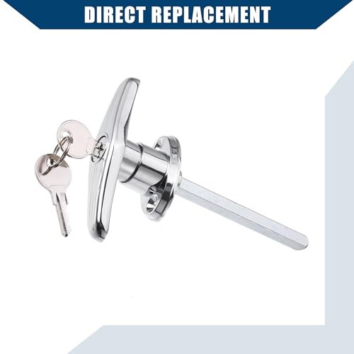 Image of Universal Garage Shed Door Keyed T-Handle Lock Kit Shed Door Lock T Handle W /Key Bolts for Most of Truck Caps Camper Recreational Vehicle Barns /Durable /2 Set Chrome Silver Tone