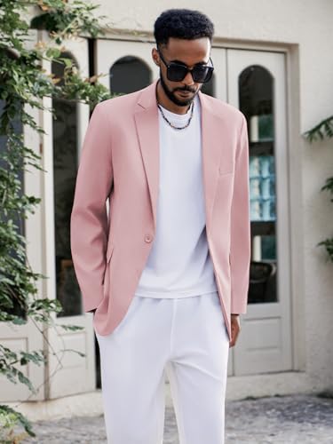 Image of MAGE MALE Men's One Button Suit Jacket Elegant Solid Color Blazers Slim Fit Lightweight Sport Coats Blazer