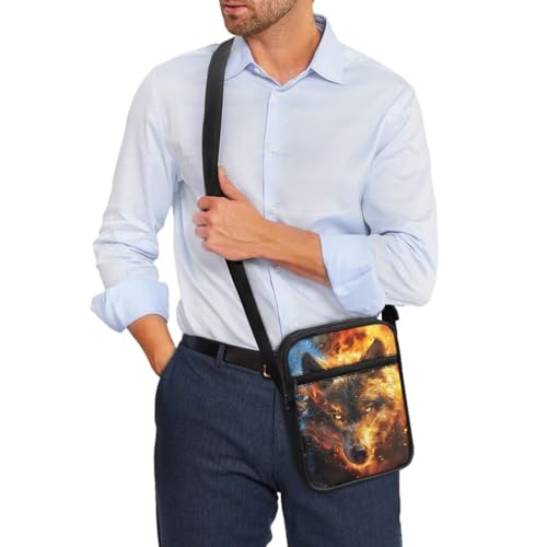 Wolf Pattern Small Crossbody Bags with Zipper, Fashion Messenger Bags Shoulder Bag for Men3