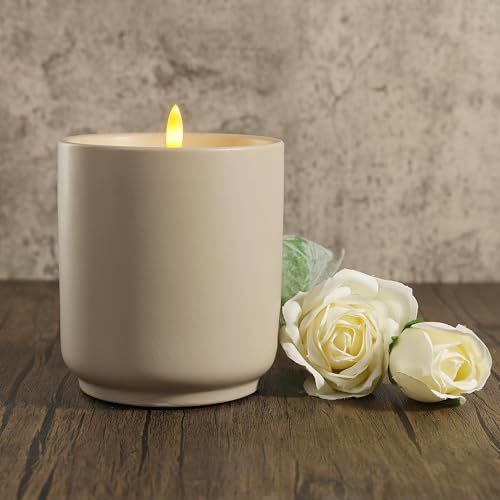 Image of LumiPur Stoneware Design Collection Flickering Flameless LED Wax Candle (4.5 inch x 5 inch, Sand)