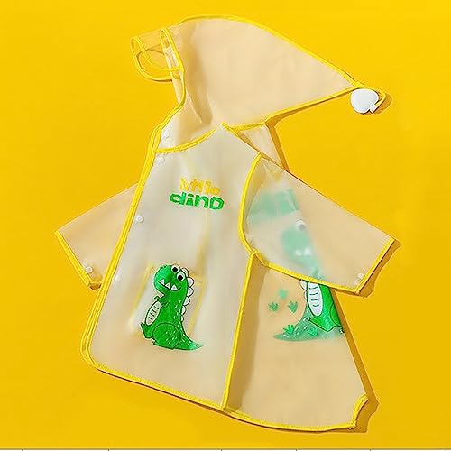 Image of Bold N Elegant Polyester Blend Transparent Dinosaur Print Kid's Waterproof Raincoat Rain Jacket With Hood And Visor For Young Lil Toddler Tween School Boy's And Girls