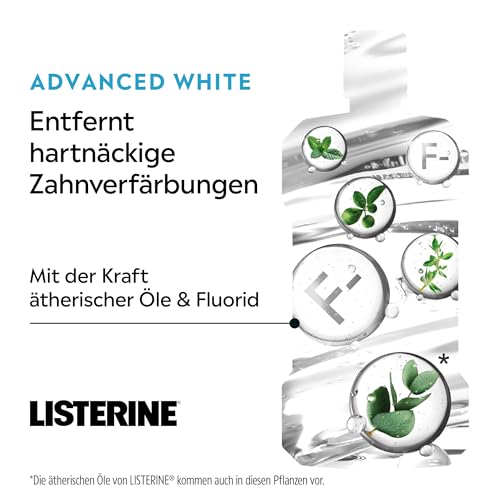 LISTERINE Advanced White Milder Geschmack 500 ml, Mundspülung zur Entfernung hartnäckiger Zahnverfärbungen, für weißere Zähne in nur 1 Woche, Mundwasser bekämpft wirksam Bakterien im Mundraum