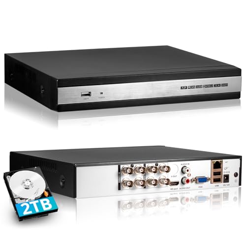 Image of 8 Channel DVR Digital Video Recorder, Wired DVR for Security Camera, 8CH Hybrid 6-in-1 Digital Video Recorder Compatible with 5MP AHD/TVI/CVI/CVBS/IP/XVI Camera, 2TB Hard Drive Included