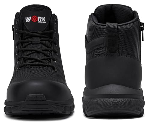 Image of LARNMERN Steel Toe Work Boots Men Slip Resistant Safety Shoes Side Zipper Industrial Construction High Top Comfortable Combat Tactical Boot 51699(10 Men, All Black)