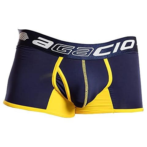 Agacio Mens Sexy Tour de France Trunk Center Seam Dual Color Designer Boxer Undewear Navy/Yellow Cover
