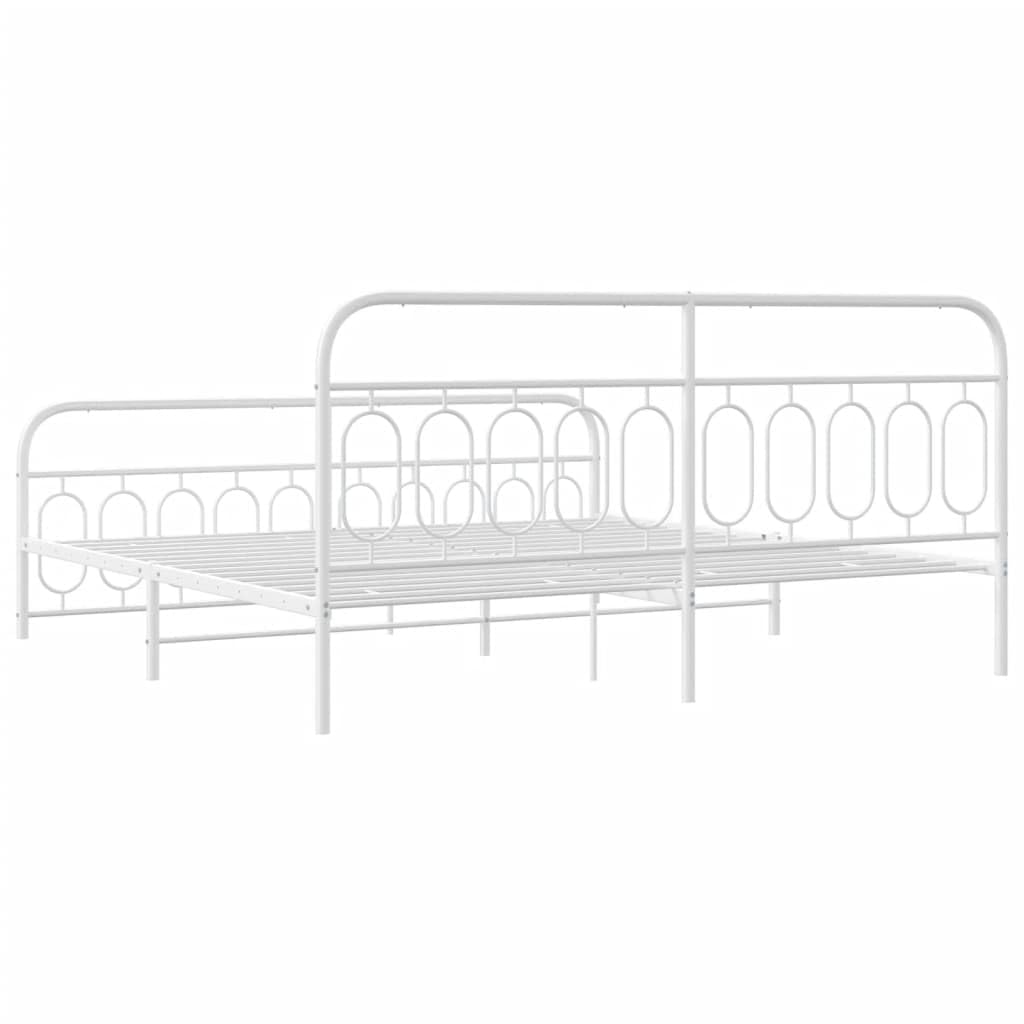 200x200 cm Metal Bed Frame with Slats, White | Built with a heavy-duty steel platform featuring under-bed storage, suitable for bedrooms and guest rooms.
