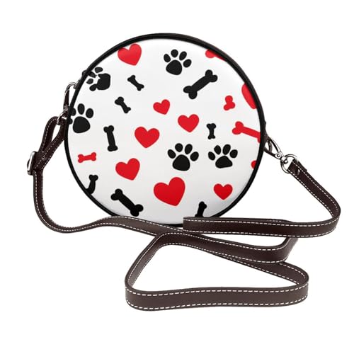Sac à bandoulière rond Heart Paw Print en cuir végétalien pour ne plus perdre vos affaires