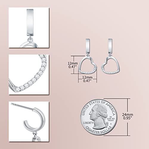 18K White Gold Plated Heart Earrings For Women, Love Heart Drop Earrings With 5A Cubic Zirconia Earrings,Hypoallergenic Jewelry Gift For Women And Girls #TOP3
