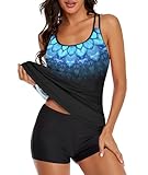Urchics 2024 Flowy Tankini Swimsuits for Women Tummy Control Tankini Swimwear Tank Top with Boyshorts Two Piece Bathing Suits Gradient BluFlo XL