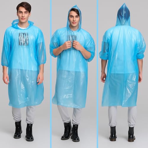 Image of Waterproof Unisex Raincoat | Hooded Full Sleeves Outdoor Poncho for Men, Women, Boys & Girls | Disposable Poncho Raingear Travel Rainsuit Barsaati Durable PVC Rainwear for Camping, Hiking, Travelling