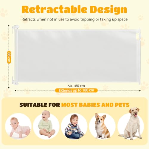 Nobleza - Treppenschutzgitter Türschutzgitter Ausziehbar 0-180CM, Ausziehbares Baby Schutzgitter, für Kinder,Katzen und Hunde,Geeignet für Innen Außenbereich, Weiß
