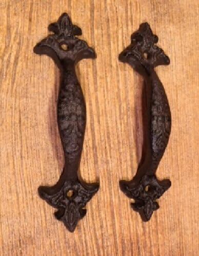Vintage Cast Iron Fleur-De-LYS Gate Shed Barn Handles (Set of Six) 0184-0040