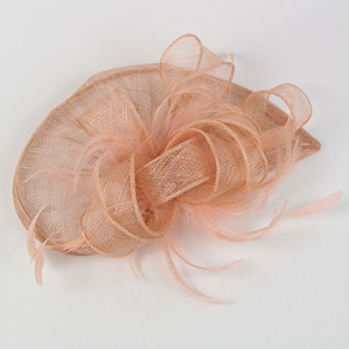 Feiyu Crafts Penny Mesh Hat Fascinator With Mesh Ribbons And Black Feathers (Champagne) #TOP4