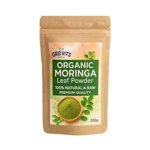 GRO VITS Moringa Powder 100% Natural Gluten-Free Superfood Improves Metabolism & Helps with Weight Loss - Pure & Raw 250g Moringa Leaf Powder