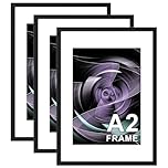 Pycisid A2 Picture Frame, 3 Pack Black 59.4x42cm Poster Frames for Print, A2 Photo Frames 42x59.4cm