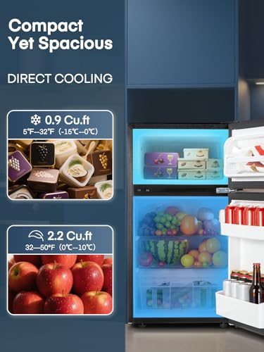 Mini Fridge with Freezer for Bedroom, 3.1 Cu.ft Double Doors Small Refrigerator with Ice Tray, Removable Shelves, Temperature Control Mini Refrigerator for Dorm and Office - Image 3