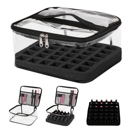 36 Bottle Nail Polish Organiser Nail Varnish Storage Handle Design Clear Nail Polish Storage Removable Compartment Multifunctional Bag for Cosmetic Travel Makeup (Black)