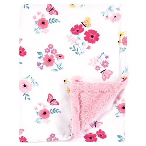 Image of Hudson Baby Unisex Baby Plush Blanket with Furry Binding and Back, Butterfly Floral, One Size