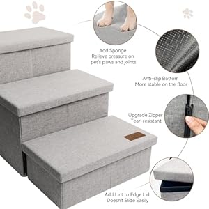 Dog Stairs with Storage 17.5" H, 3-Step Wider Dog Steps for Small/Medium/Large Dogs Cats, Folding Sturdy Pet Stairs Climbing Bed or Sofa, Dog Ramp for Car Hold Up to 200 lbs (Smok Gray, No Condo) Dog Stairs with Storage 175 H 3 Step Wider Dog Steps for SmallMediumLarge Dogs Cats Folding Sturdy Pet Stairs Climbing Bed or Sofa Dog Ramp for Car Hold Up to 200 lbs Smok Gray No Condo