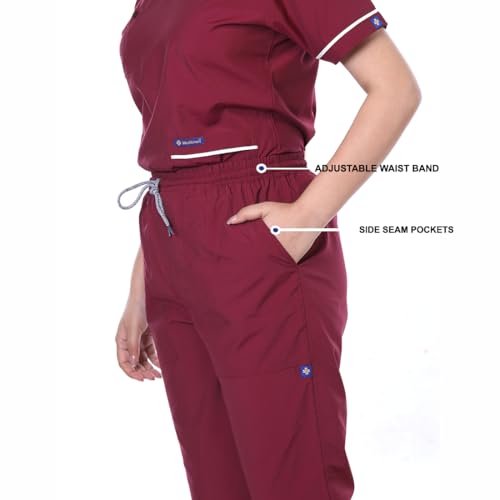 Image of Women 5-Pocket Scrub Suit | Set of Top & Pant | Half Sleeves | Mandarin Collar | Breathable Polyviscose Fabric | Comfortable | Durable | Uniform for Doctors Nurse & Dentist MRN XL