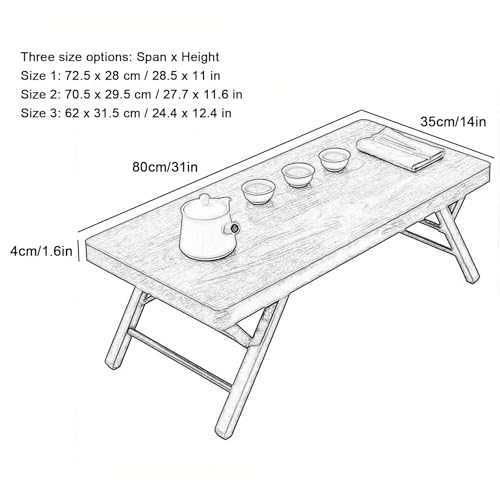 Table basse japonaise réglable pliable bois d'hévéa marron 78cm