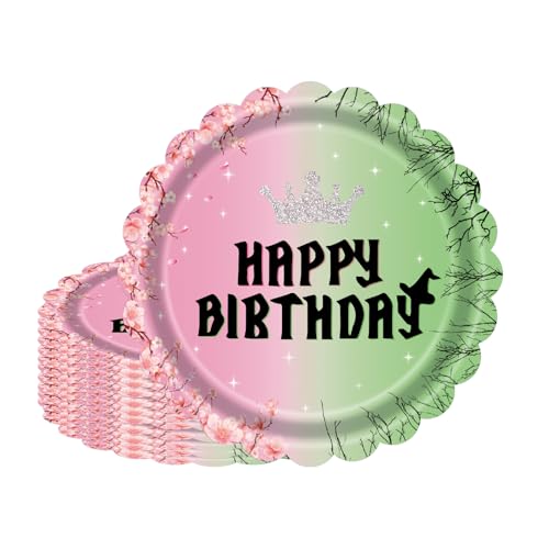 Cangmyxis 7 Inch Halloween Witch Birthday Plates 40 Count Disposable Pink & Green Themed Party Plates for Wicked Party Decorations Supplies and Witch Themed Birthday Party Favors