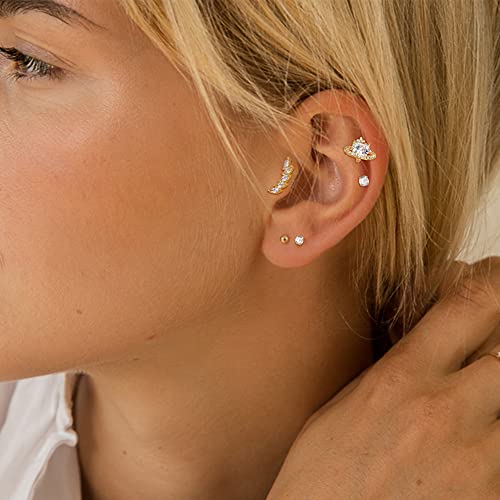 Drperfect 24PCS 20G Cartilage Earring Stainless Steel Stud Earrings For Women Gold Silve CZ Stud Earrings Flower Leaf Screw Flat Back Earrings Tragus Helix Couch Piercing Jewelry4