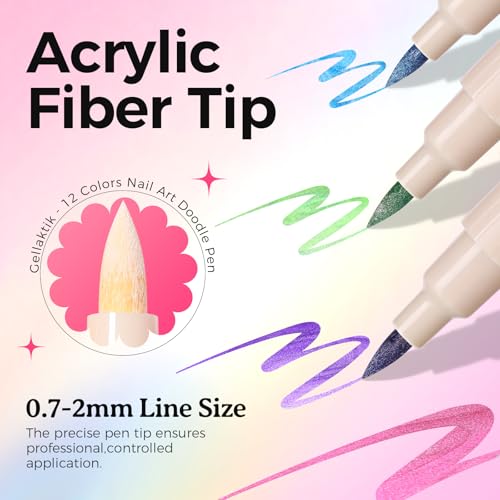 Image of 12 Colors Metallic Nail Art Pens, 0.7mm Nail MarkerPens for Women
