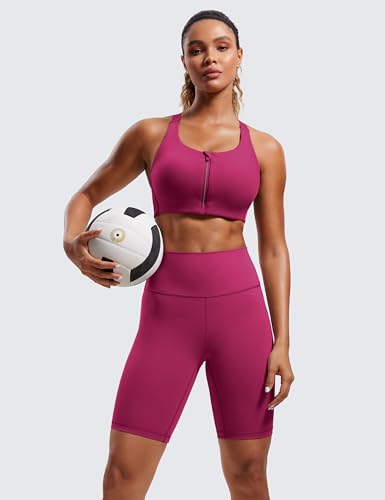 Image of CRZ YOGA Zip Front Cross Back Sports Bras | Molded Cups, Medium to high Support, Training, Adjustable Convertible Straps, Hook and Eye, for Women