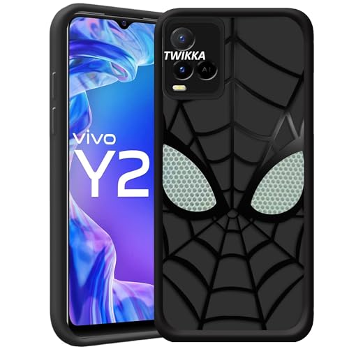Image of Stylish Spider Back Case Cover Compatible for Vivo Y21 / Y21T / Y21A / Y21e / Y33s / Y33T / T1x | Spidey Face Mask Case | Soft Silicone | Camera & Full Body Protection | Shock Proof | (Black)
