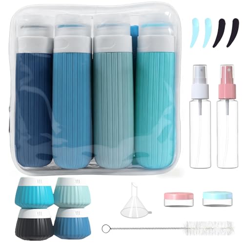 Kit 18 Piezas Botellas de Viaje Silicona, Reutilizables...