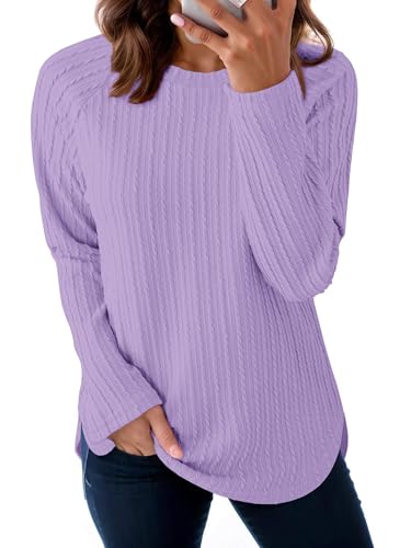 ONLYSHE Womens Shirts Long Sleeve Crewneck Tunic Tops Casual Lightweight Knit Solid Color Sweatshirts Trendy Blouse Basic Tee