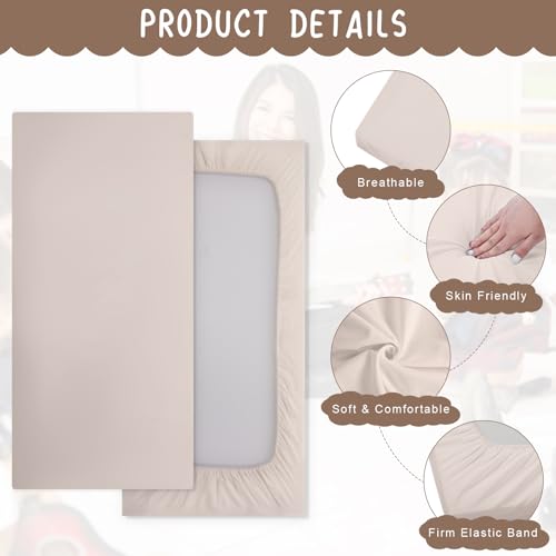 Image of VitalCozy 12 Pcs Daycare Cot Sheets for Sleeping Bulk 48 x 24 Inch Standard Size Preschool Soft Breathable Nap Rest Mat Crib Sheet for Kids Baby Boys Girls (Beige)