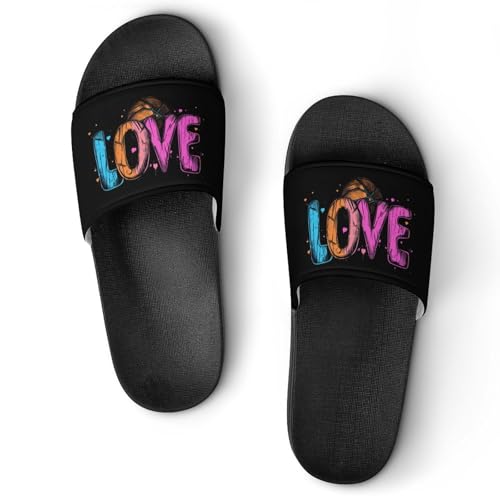 Love Basketball Gift Non Slip Slides Sandals for Women Men Quick Drying Shower Shoes for Bathroom Pool Beach