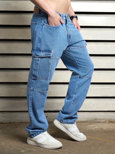 Image of HIGH STAR Men's Mid Rise Straight Jeans (HSMJNS2404 Blue 2, 30)