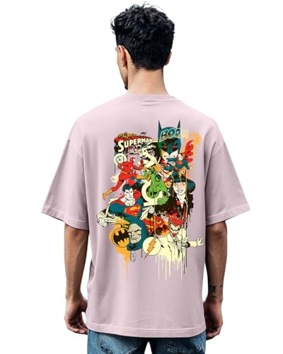 Image of Bewakoof Official DC Merchandise Justice League Men's 100% Cotton 220 GSM Graphic Print Oversized Fit Round Neck T-Shirt